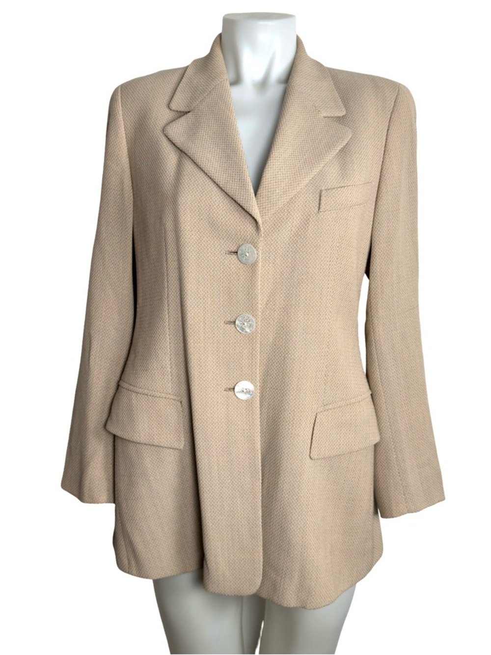 Vintage Escada Beige Tailored Three-Button Wool Blazer - Picture 2 of 11